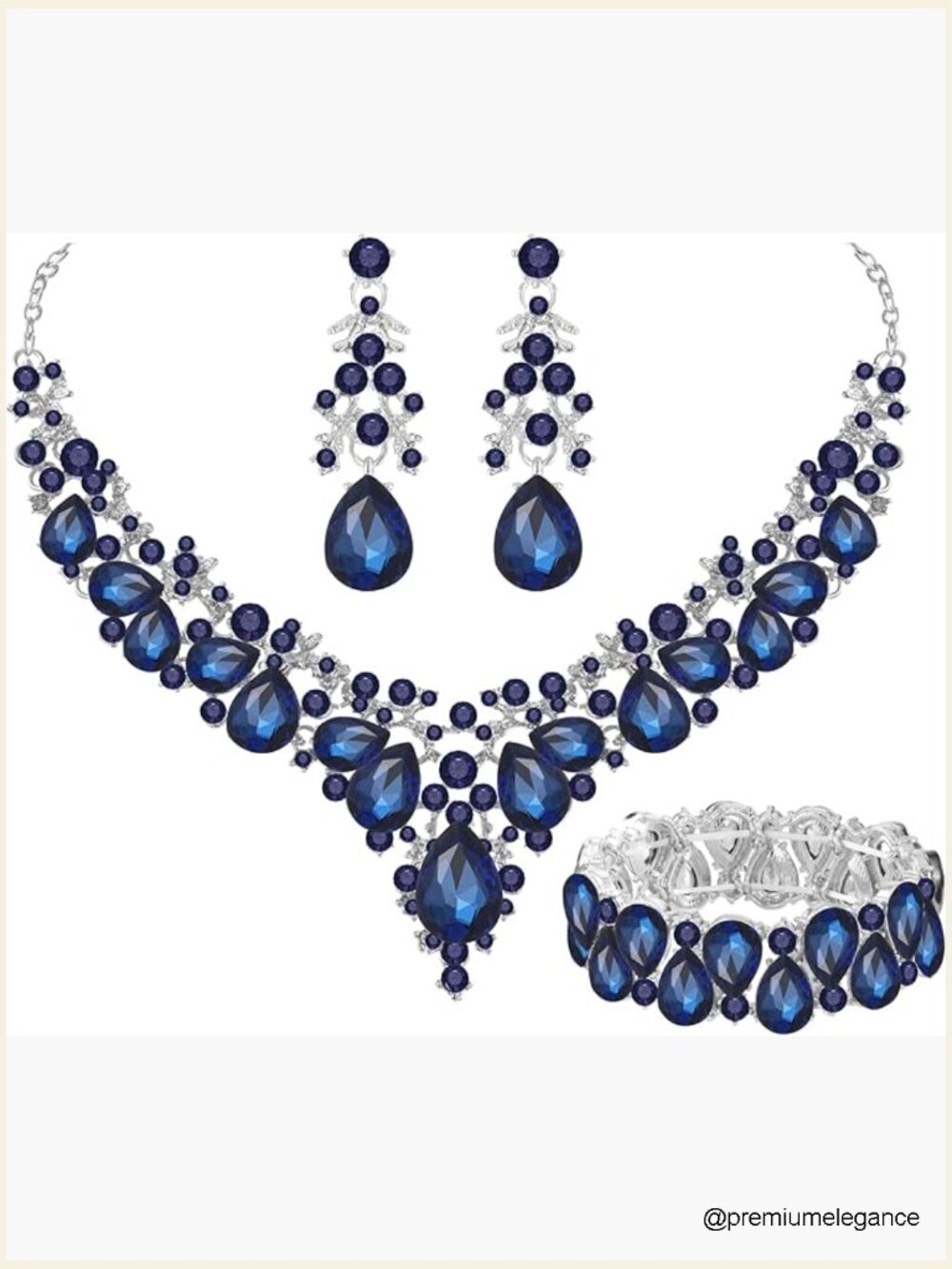 Bridal Wedding Jewelry Set Teardrop Crystal Necklace Earrings Bracelet